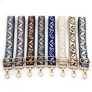 Adjustable bohemian floral jacquard replacement shoulder straps with gold metal hardware