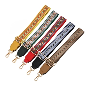 Adjustable bohemian style woven shoulder straps with PU leather ends and gold metal buckles