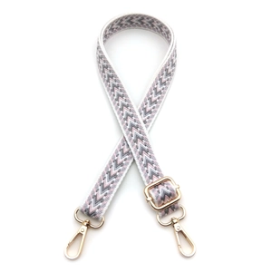 Adjustable 2.5cm jacquard bag strap with arrow pattern and gold metal buckles