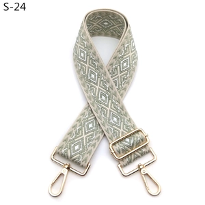 Detailed macro view of the light green jacquard diamond pattern on the wide bag strap
