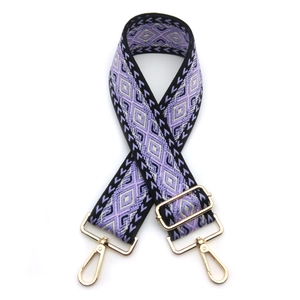 Adjustable bohemian jacquard guitar style bag strap with gold metal hardware