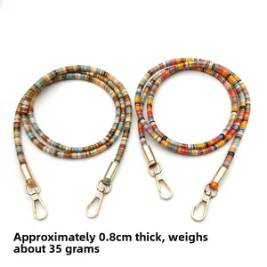 Detailed close-up of 0.8cm ethnic braided phone straps with premium gold lobster clasps