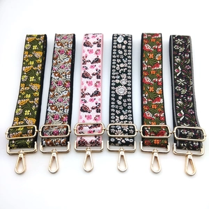 Ethnic style embroidered adjustable shoulder straps with gold hardware in six patterns