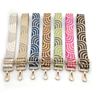 Adjustable wide woven bag straps with retro wave patterns and gold lobster clasps