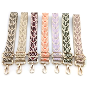 Adjustable geometric woven replacement shoulder straps with gold hardware for handbags