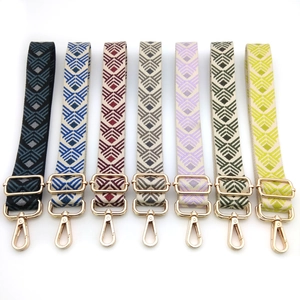 Adjustable woven guitar-style replacement straps with geometric diamond patterns and gold hooks
