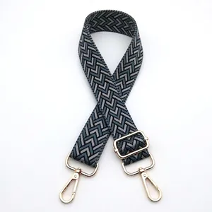 Detailed view of 3.8cm adjustable nylon bag strap with gold metal swivel snap hooks