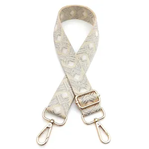 Adjustable geometric diamond woven guitar strap for crossbody bags with gold metal hooks