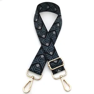 Detail of adjustable geometric weave strap with light gold metal lobster clasps