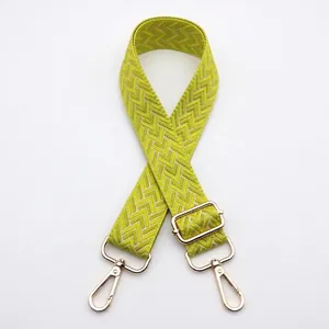 Detail of 3.8cm adjustable yellow-green herringbone strap with light gold metal lobster clasps