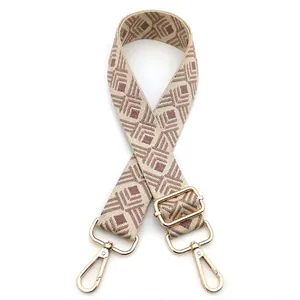 Detail of adjustable geometric diamond pattern shoulder strap with gold metal hooks Style No.18