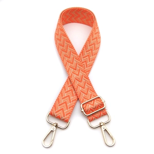 Adjustable 3.8cm wide orange and beige wavy woven bag strap with gold metal hooks