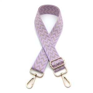 Adjustable 3.8cm wide purple woven shoulder strap with gold swivel hooks and chevron pattern