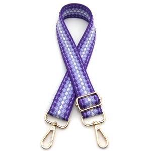 Adjustable purple spotted pattern woven shoulder strap with gold metal lobster clasps