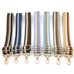 Adjustable colorful striped canvas shoulder strap with gold metal buckles for bags