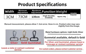 Size chart for adjustable 3cm wide polyester checkered strap with length of 73-130cm