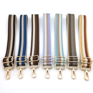 Adjustable colorful striped replacement handbag straps with golden metal hooks for cross-body bags