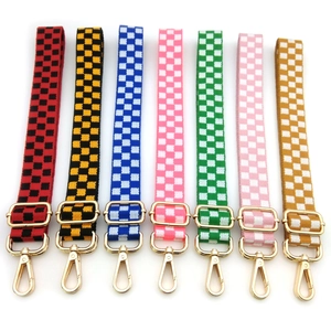 Adjustable Checkerboard Woven Polyester Bag Strap Replacement Shoulder Strap For Women Crossbody Strap With Metal Clasp