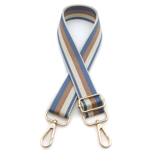Adjustable colorful striped woven bag strap with golden metal lobster hooks