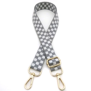 Adjustable wide checkerboard shoulder strap for crossbody bags with gold hardware
