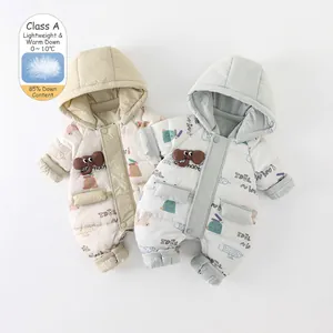 Baby Winter Hooded Romper White Duck Down Thickened Jumpsuit Cartoon Elephant Print Infant Warm Snowsuit Outdoor Bodysuit