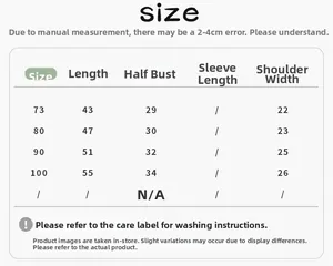 Size chart for floral baby padded dress with length and bust measurements from size 73 to 100