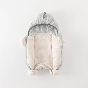 Thickened blue winter romper for baby boys with warm fleece lining and hood