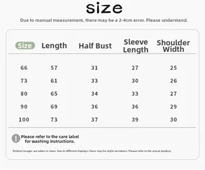 Detailed size chart for baby girls winter down romper including length and chest measurements