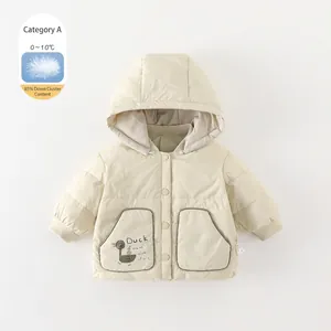 Baby Lightweight White Duck Down Jacket Cartoon Duck Quilted Hooded Padded Coat For Toddler Boys Girls Winter Outerwear