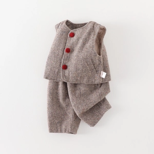 British style boy's two-piece herringbone vest set with red buttons and winter fabric