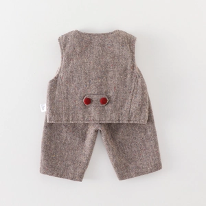 Winter herringbone vest set for baby boys with colorful dots and red buttons