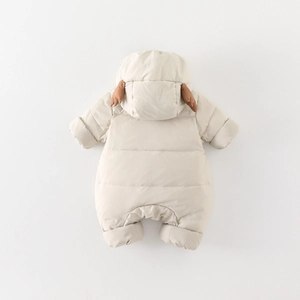 Winter infant down snowsuit with cartoon ears in cream white quilted warm design
