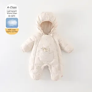 Kleinkind Baby Winter Kapuzen-Daunenoverall Süße Cartoon Hundestickerei Weiße Entendaunen Wattierter Strampler Verdickte Warme Outdoorkleidung