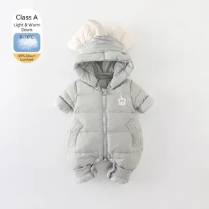 Infant Winter Hooded Down Jumpsuit For Newborn Boys White Duck Down Thickened Warm Romper Cartoon Animal Jumpsuit