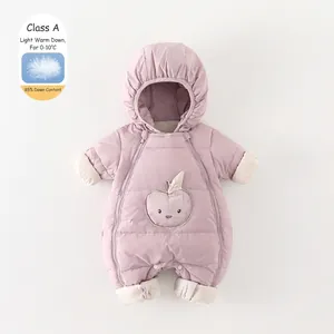 Baby Girls Winter Down Jumpsuit Hooded White Duck Down Filling Warm Romper Cartoon Apple Snowsuit Outdoor Infant Clothing