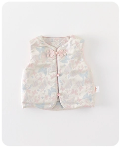 Detailed close-up of baby vest featuring traditional Chinese knots and floral jacquard