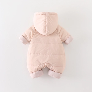 Combinaison de ski rose pour bébé avec capuche, matelassage et poignets côtelés chauds