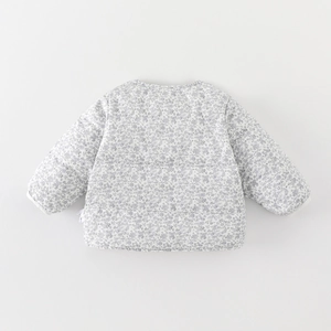 Infant girl's thick quilted floral winter jacket with elastic cuffs and warm lining