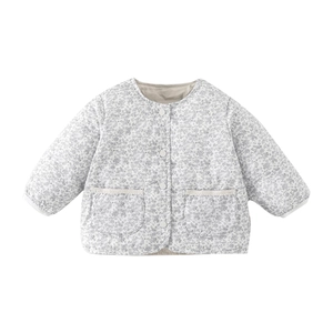 Toddler girls floral quilted winter puffer jacket with round neck and warm padding