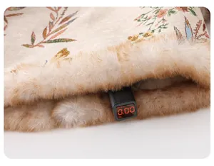 Detail of embroidered floral patterns and plush faux fur collar on winter Tang jacket