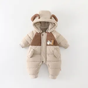Baby Winter Down Jumpsuit Thickened Quilted Romper Hooded Ears White Duck Down Polyester Warm Infant Snowsuit Outfit