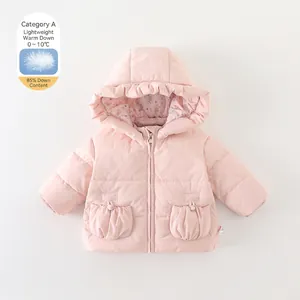 Baby Girl Winter Hooded Down Jacket Thickened Warm White Duck Down Coat With Ruffle Floral Lining Sweet Toddler Outerwear