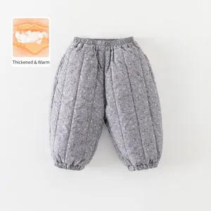 Baby Girls Floral Quilted Pants Winter Warm Padded Trousers For Toddler Infants Elastic Waist Casual Lantern Outerwear