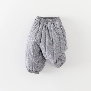 Quilted winter thick baby pants with floral print and elastic cuffs for toddlers