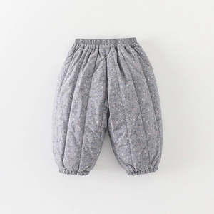 Winter floral quilted thermal trousers for baby girls with elastic waist and windproof cuffs
