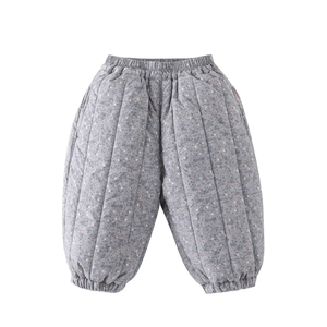 Toddler girls floral quilted winter pants with thick fleece lining and elastic cuffs