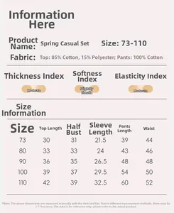 Detailed size chart for girls spring long sleeve ruffle sweatshirt set with cotton fabric details
