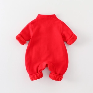 Body bébé rouge en maille de coton à manches longues pour fêtes d'hiver vue à plat nette