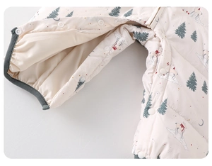 Detail showing high-quality snap buttons and quilted fabric of infant winter thermal romper