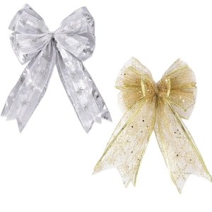Fiocchi decorativi per albero di Natale in rete a doppio strato con glitter oro e argento